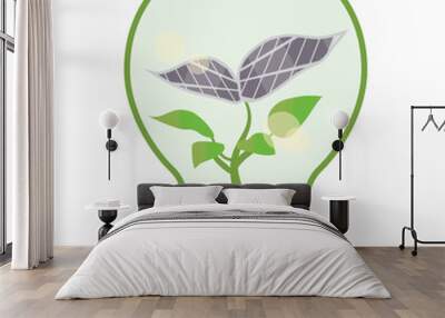 Green Solar panels tree growing in light bulb. Green energy concept.  Wall mural