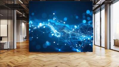 Abstract background highlighting blue glowing connections and dots set against a dark blue gradient, illustrating the seamless integration of modern technology Wall mural