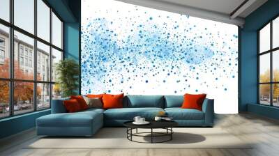 Abstract digital pattern featuring blue dots on a white background, resembling a serene water droplet design Wall mural