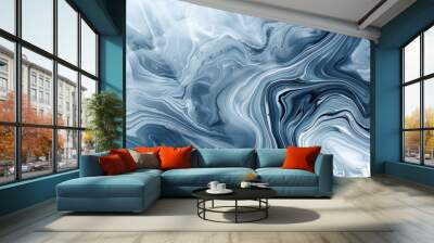 Abstract marble texture with swirling patterns in shades of grey and blue, resembling an icy landscape Wall mural