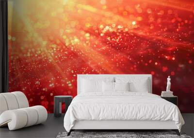 Red background, light explosion, and orange gradient background with sun rays, red glow particles, glowing flare Wall mural