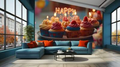 cupcakes with cream and sprinkles for birthday celebration  Wall mural