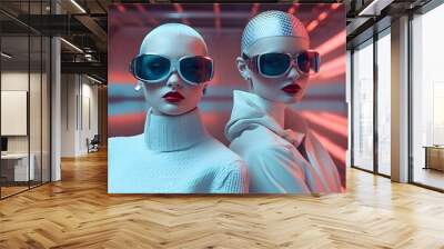 Futuristic high fashion female model with stylish sunglasses Wall mural