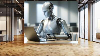 Humanoid robot using laptop Wall mural