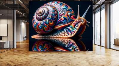 Psychedelic snail isolated on black background  Wall mural