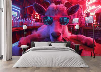 Surreal portrait goat dj at night club  Wall mural