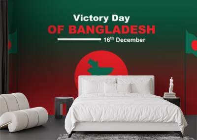 Bangla Typography Victory Day Design: Celebrate 16 December Bangladesh Independence with 3D Illustration, Abstract Vector Banner, 50 Years Anniversary, Red and Green Background, National Holiday Art. Wall mural