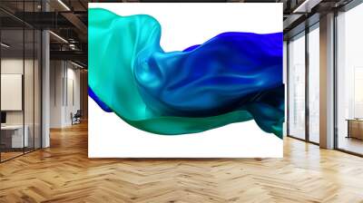 Blue silk fabric design element, 3d rendering silk cloth material flying in the wind. Waving satin cloth isolated on transparent PNG background Wall mural