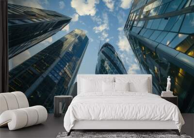 Looking directly up at the skyline of the financial district in central London  Wall mural