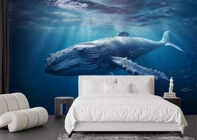 blue whale in the ocean Wall mural