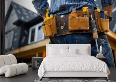 Worker wearing a tool belt, in action on a home improvement project Wall mural