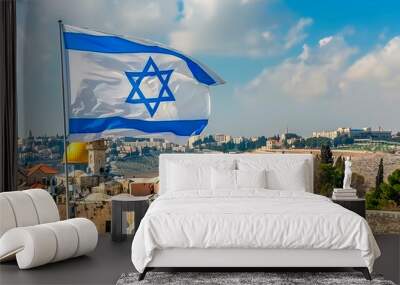 flag of israel with jerusalem in the background Wall mural