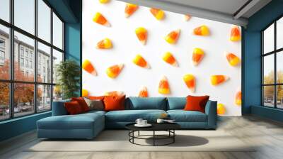 Halloween candy corns on white background Wall mural