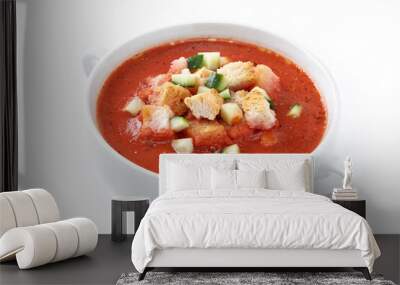 Traditional Spanish gazpacho soup in bowl isolated on white background Wall mural