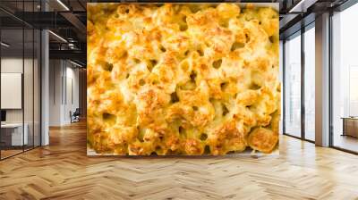 Typical American macaroni and cheese isolated on white background. Top view Wall mural