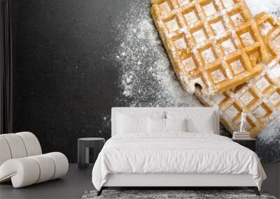 Waffles with sugar on slate table Wall mural