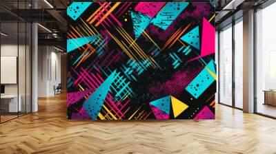 Colorful 80s or 90s Retro pattern, shapes and design for print, textile or background Wall mural