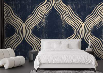 blue and white curve patterns, vintage fabric texture Wall mural