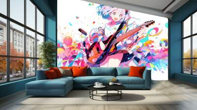 music and arts festival poster, girl smiling, white background, summer, happy, cool Wall mural