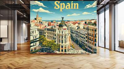 Spain architecture, cityscape, in the style of graphic design-inspired illustrations, travel poster Wall mural