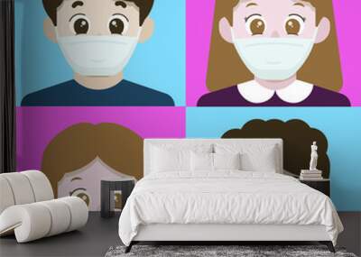 Set of man and women with and without masks on.
Stay well, stay healthy. Wall mural