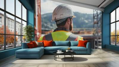 A construction worker wearing a hard hat and safety vest Wall mural