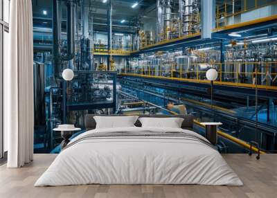 A modern industrial plant producing chemicals, with advanced technology and automation Wall mural