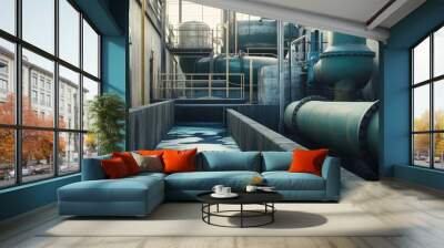 A sewage treatment plant with pipes and tanks. Wall mural