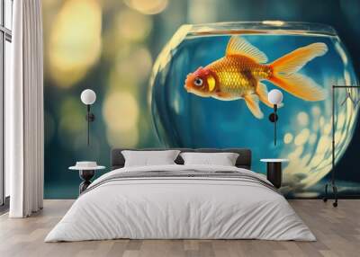 A yellow goldfish swimming in a bowl Wall mural