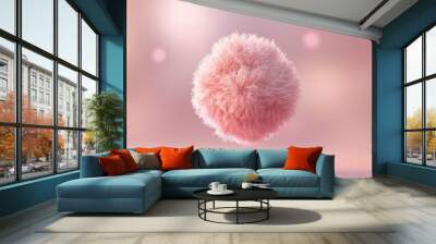 Abstract, fluffy 3D ball shape, floating against a neutral, softly blurred backdrop Wall mural