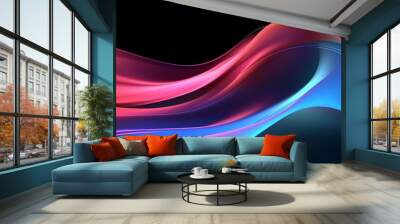 Abstract fluid 3d render holographic iridescent neon curved wave in motion dark background. Gradient design element for banners Wall mural