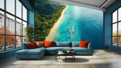 aerial view Separated Sea Blue waters on both sides of the contrasting with the beach, naturally beautiful. Wall mural