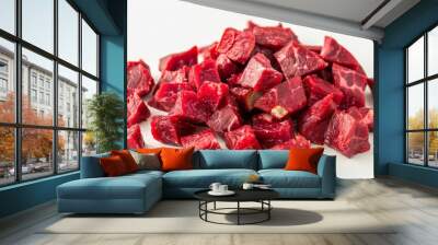 diced raw beef meat on white background Wall mural