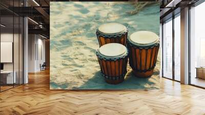 Drums on the Beach Sand in Morning Light Wall mural