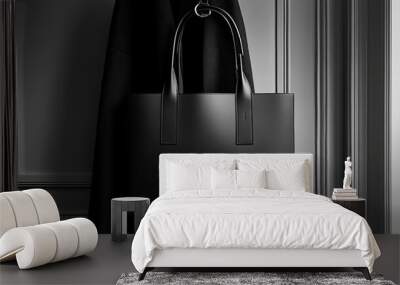 Elegant Black Tote Hanging on a Wall Wall mural