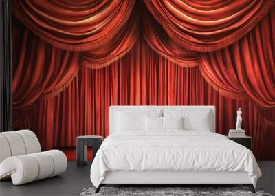 Elegant Red Stage Curtains for Dramatic Performances Wall mural