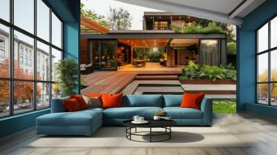 exterior with hardwood decor. contemporary garden. Wall mural