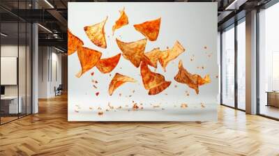 Flying nachos chips, isolated on white background Wall mural