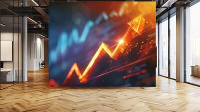 Glowing arrow pointing upward on a financial chart background, indicating growth. Wall mural