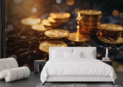 gold money coin background are laid in graph.Business success concept wealth stock investment Wall mural