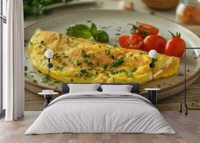 omelet in a plate on wooden table Wall mural