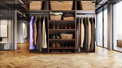 Organized Closet with Stylish Clothing and Accessories Wall mural