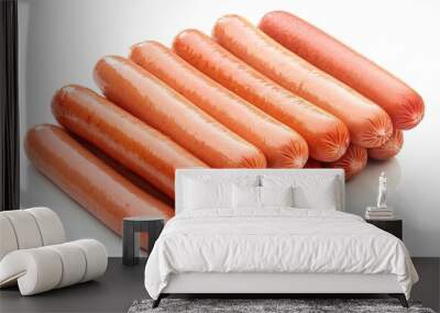 Pack of raw hot dogs isolated on white background with clipping path Wall mural