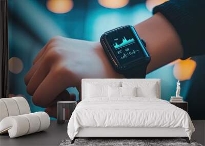 Person using a wearable device to track their health and fitness. Wall mural