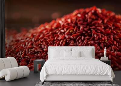 Pile of red yeast rice. Chinese traditional food and medicine. Wall mural