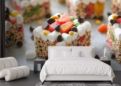 Rice Krispies treats with marshmallows and chocolate chips and fruit and sprinkles. Wall mural