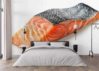 salmon, trout, steak, slice of fresh raw fish, isolated on white background, clipping path, full depth of field Wall mural