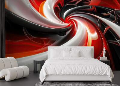 Spiraling neon red and white shapes and curves forming a dynamic, playful design Wall mural