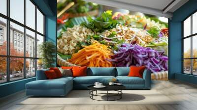 Thai salad ingredients arranged beautifully on a platter, friends ready to toss and savor the refreshing flavors together Wall mural