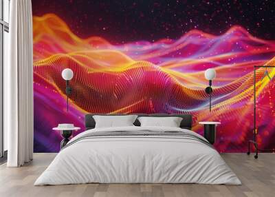 Vibrant sound-wave background with flowing audio frequencies, perfect for music, technology, and sound design visuals. Wall mural